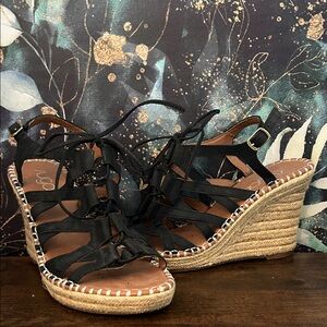 Sugar Black Strappy Wedge Sandals